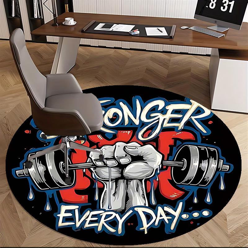1pc Stronger Every Day Gym Motivation Round Carpet Office Chair Mat, Anime Design, Non Slip Rug for Home Decor