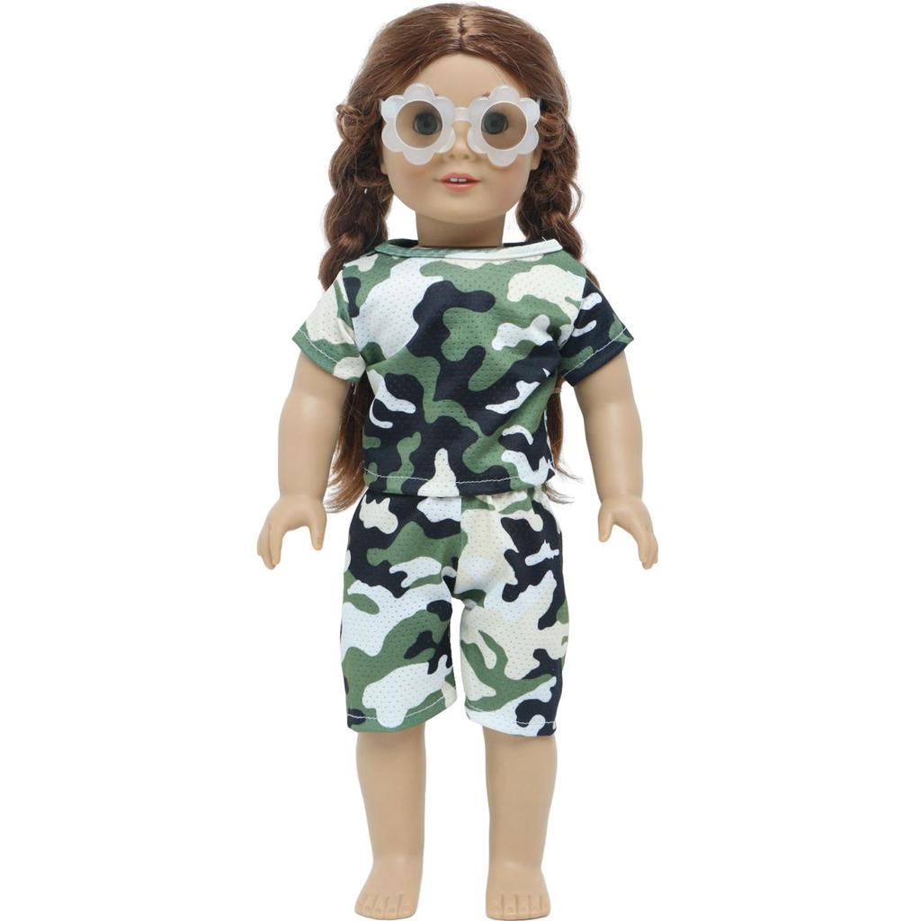 Rochie pentru păpuși de 18 inch, haine cu ochelari, set de joacă pentru casă de păpuși, accesorii, ținută pentru păpuși de 45 cm, jucărie, cadou de aniversare(FĂRĂ PĂPUȘI)