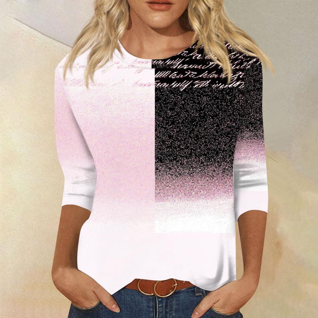 Women's Fashionable Casual Three Quarter Sleeve Printed Collar Pullover Top