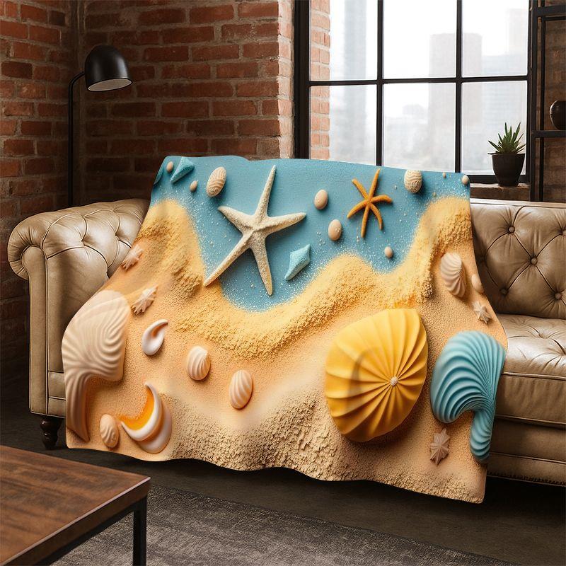 Seestern Strand Sand Muschel Seestern Flanell Decke Weich Warm Überwurf für Schlafzimmer Wohnzimmer Bett Reisen Camping Picknick Kind