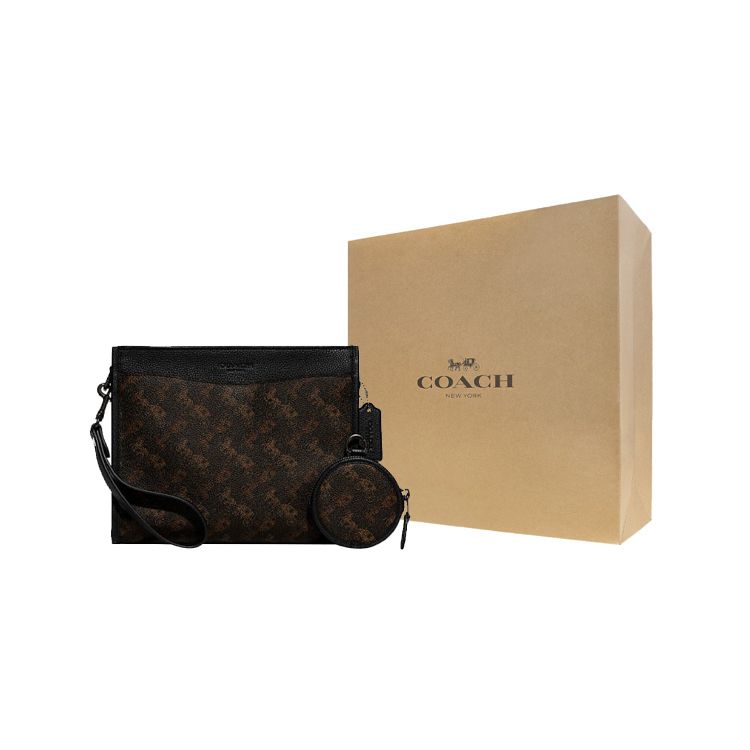 Coach Hitch Series 25 Horse And Carriage Pattern Printed Zipper Closure External Magnetic Buckle Bag Men Crossbody Bag Dark-Brown CC087-A7U