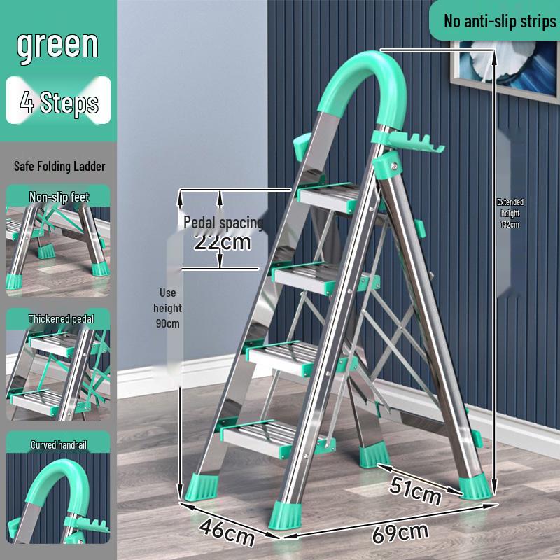 Stainless Steel Folding A-Frame Ladder - Portable, Multi-Functional, 3-5 Step Indoor Ladder