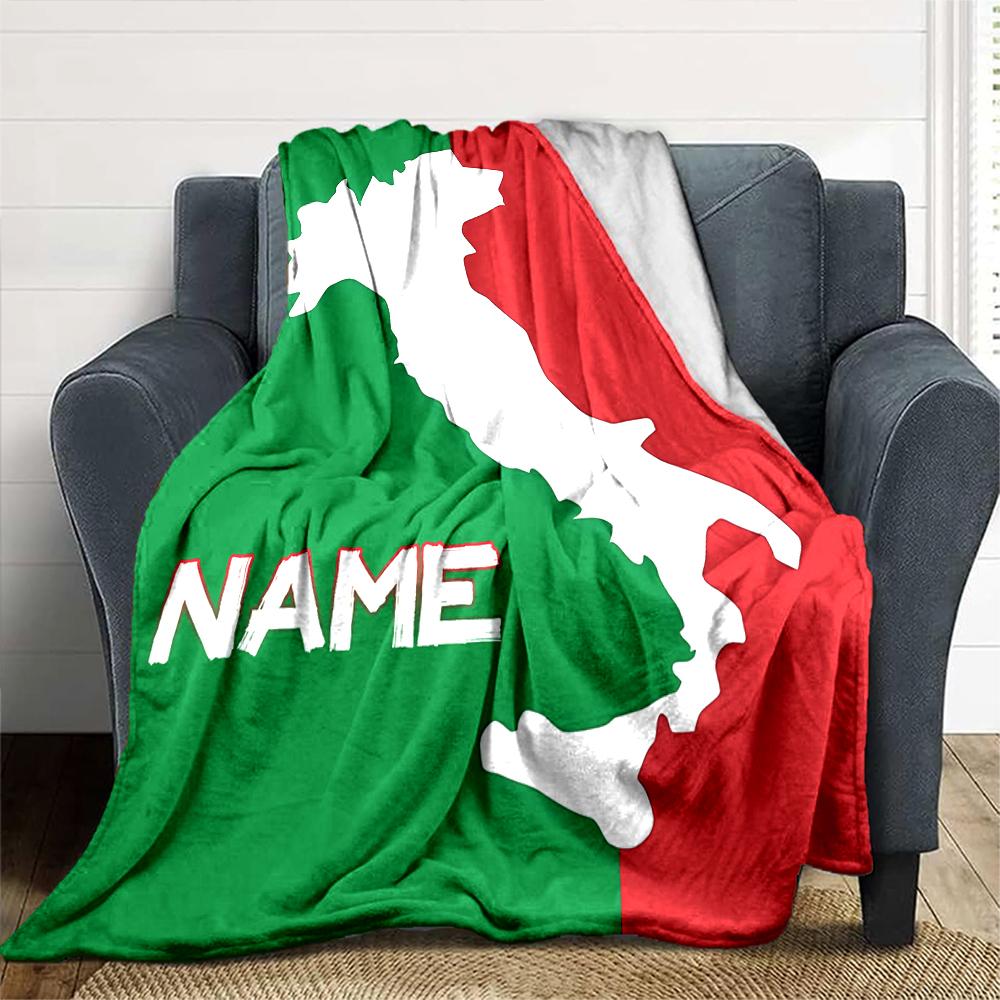Customiz Name Personality Italy Map Blanket Soft &Warm Sofa Office Bed Travel Lunch Break Blanket, Gift Suitable All Seasons