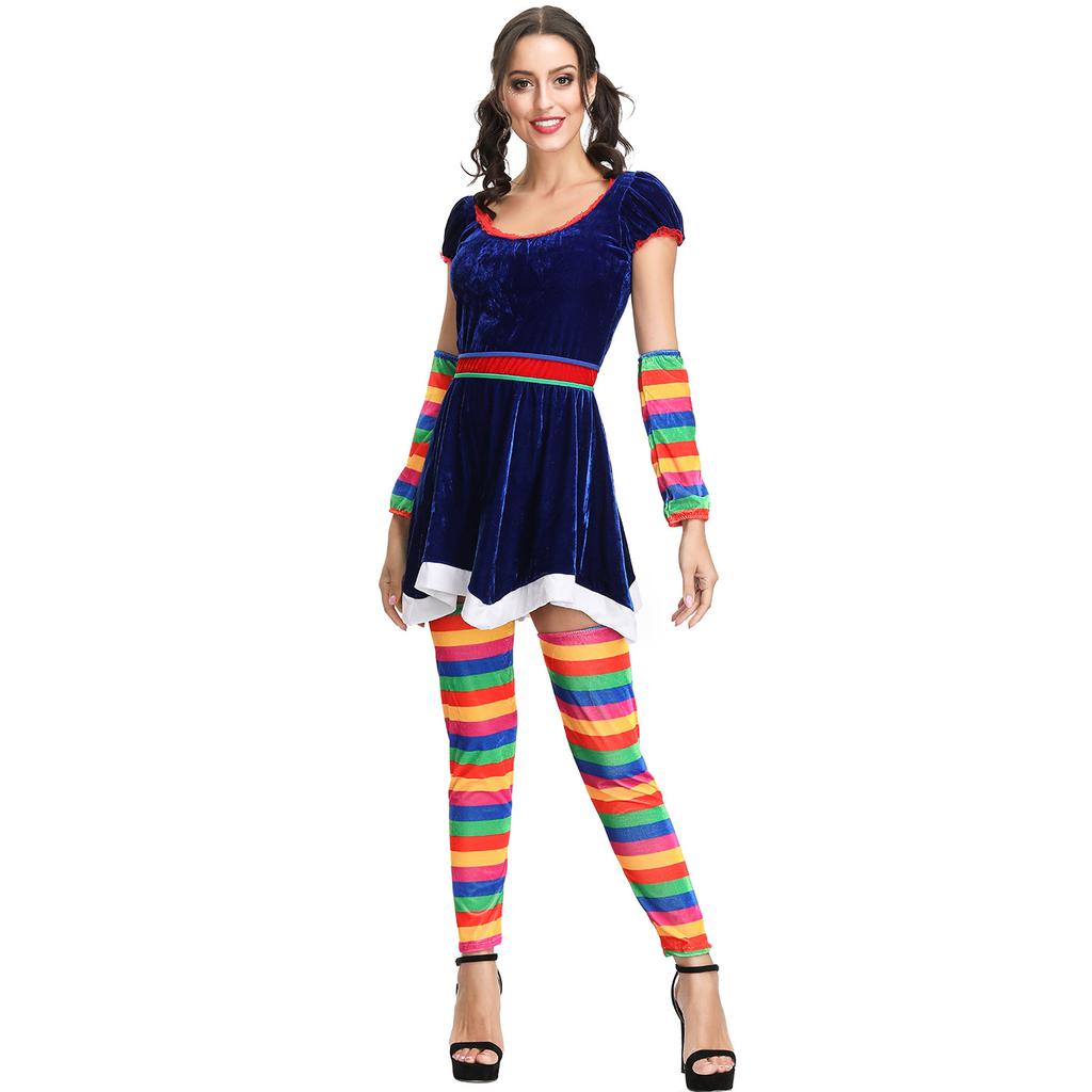 Rainbow Striped Christmas Costumes, Halloween Party Costumes, Drama Circus Clown CO Costumes, Stage Costumes