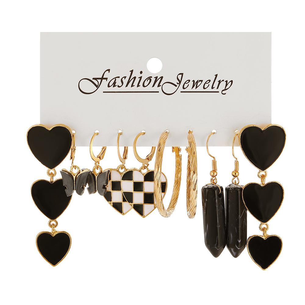 Fashion Black Heart Drop Earrings Set  for Women Chessboard Ladies Love Tai Chi Temperament Earring 2023 Trendy Jewelry Gifts