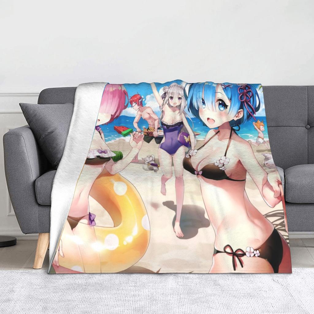 Rem Emilia Re:ZERO Flanell-Kuscheldecken Starten das Leben in Anderen Welten Anime-Decke für Sofa Couch Warmes Schlafzimmer Steppdecke