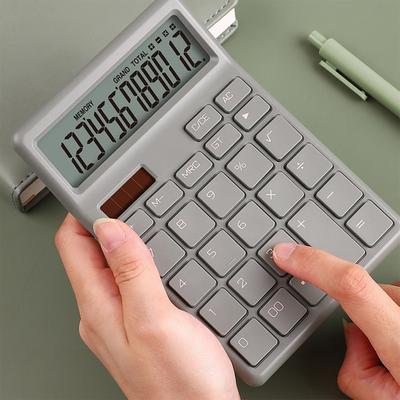 1 Set Electronic Calculator Portable Dual Power Calculator 12-Digit Display Desktop Calculator for Home Office School