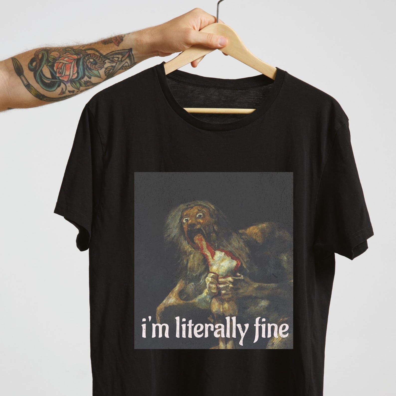 I m Literally Fine Shirt, Dark Academia Humor Tee, Gothic Meme Shirt, Existential Humor Clothing, Moody Aesthetic Graphic Tee. S