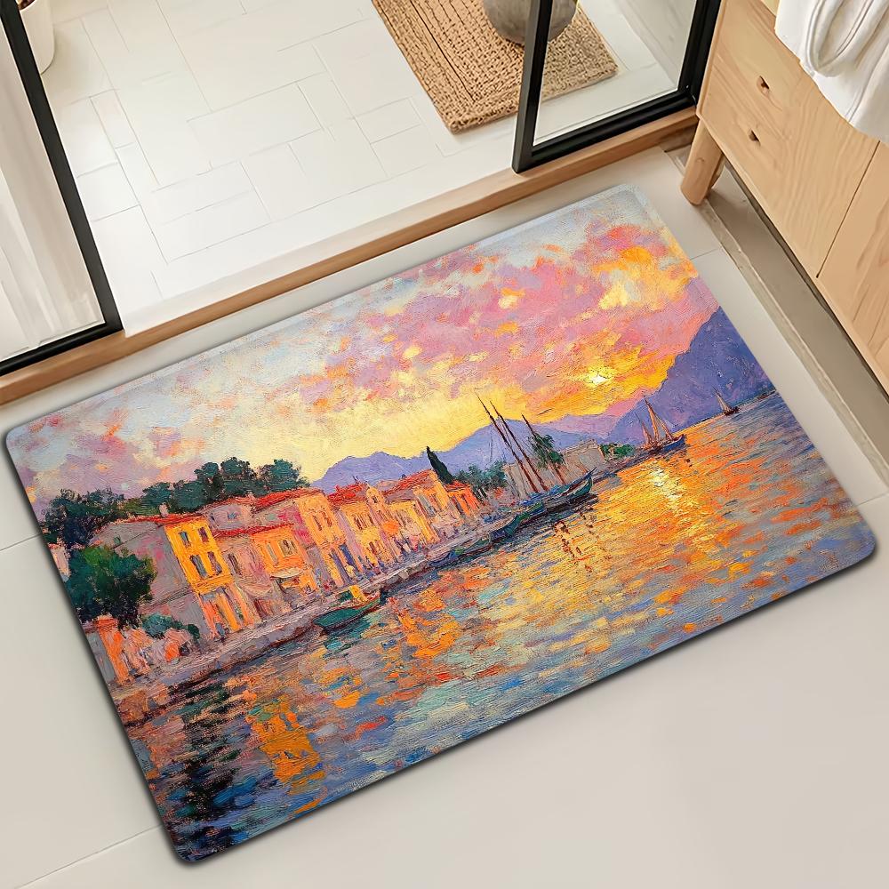 Felpudo de Puerta Alfombra de Piso Decorativa Versátil de Franela Secado Rápido Absorbente Suela Antideslizante Microfibra de Baño Pintura al Óleo Lotus M-Monet