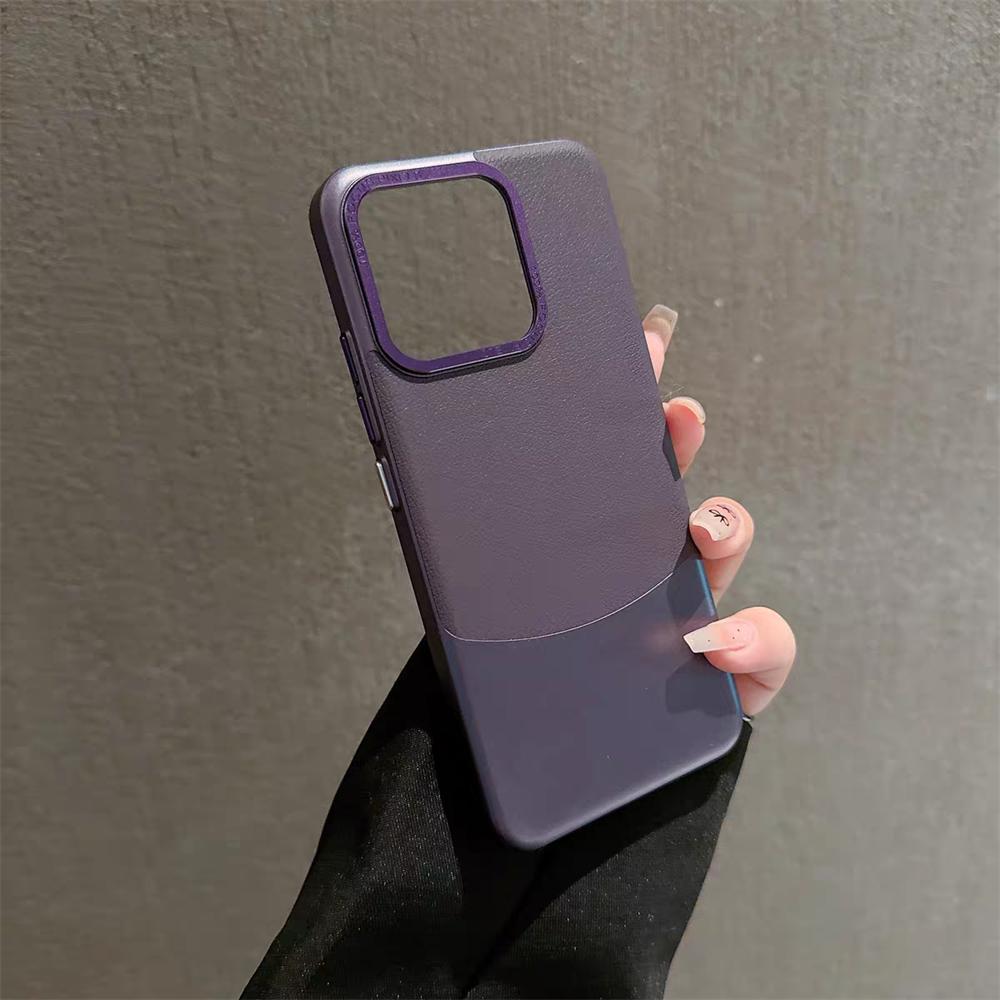 Luxury Double Color Plain Leather Matte Phone Case for Xiaomi 15 14 13 Pro Metal Lens Protection Splice Hybrid Shockproof Cover