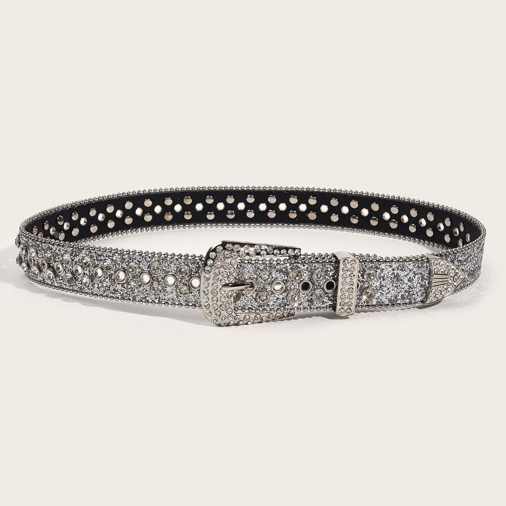 PU Leather Rhinestone Belts Y2K Waistband Unique Blingbling Belt  Decorative Jeans