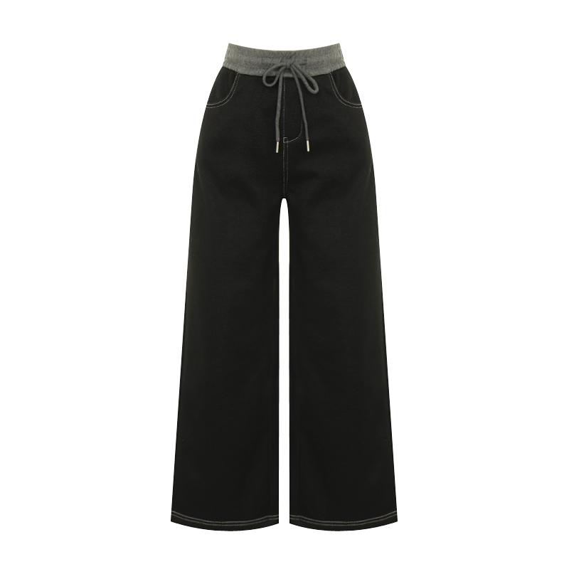 SELLY'S Stitch Denim Color Block Elastic Pants_I6A-Cpt001