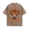2026 Vintage Washed Black Tiger Head Graphic T Shirt Triangle Ornament Tiger King Retro Print Oversized Men Streetwear Casual Sh