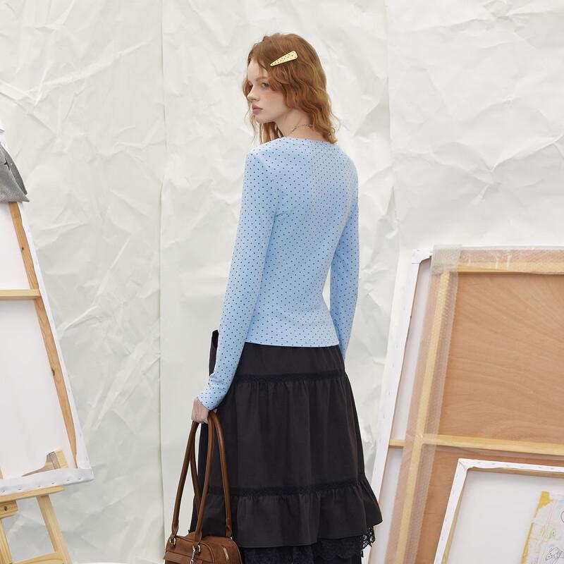 UNIFREE Faux Two-Piece Colorblock Printed Long Sleeve T-Shirt