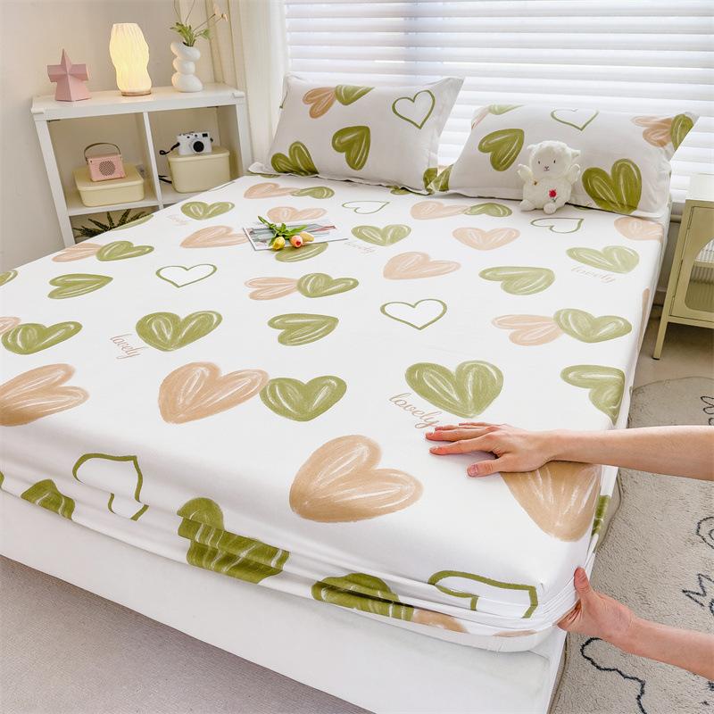 Fitted Sheet Single Piece Washed Cotton Non-Slip Brushed Mattress Cover Mattress Protector for Student Dormitory