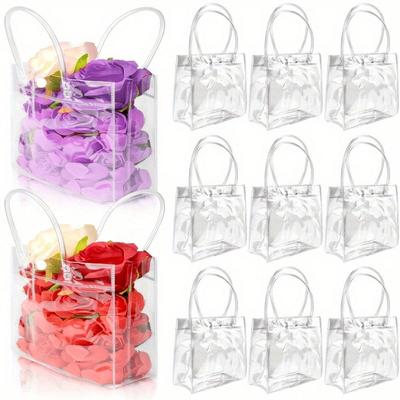 15 st Små Genomskinliga Presentpåsar med Handtag, 5,91" X 6,3" X 2,76", PVC Genomskinlig Presentpåse Genomskinlig för Festfavörer, Bröllop, Födelsedag