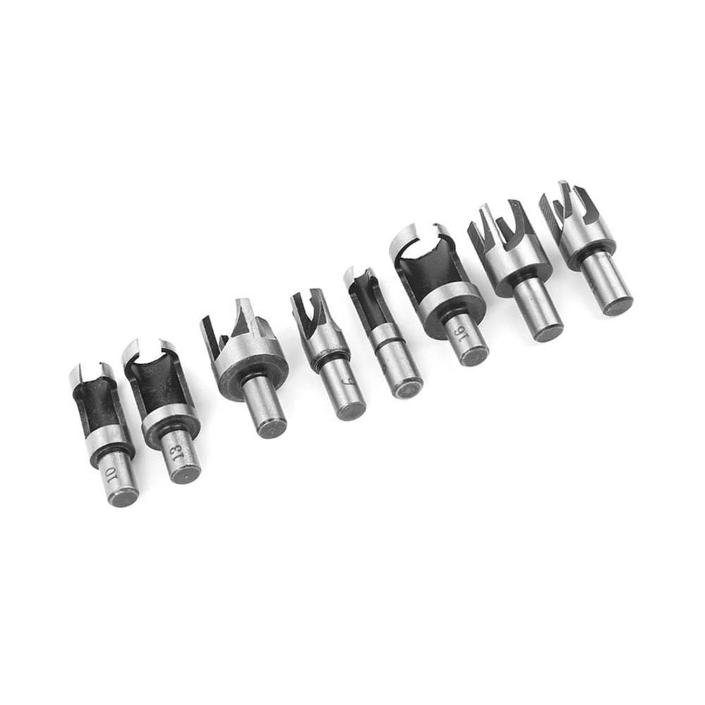 8Pcs High-Carbon Steel Wood Plug Cutter Set Straight and Tapered 6mm 10mm 13mm 16mm Chamfer Drill Bits Metric