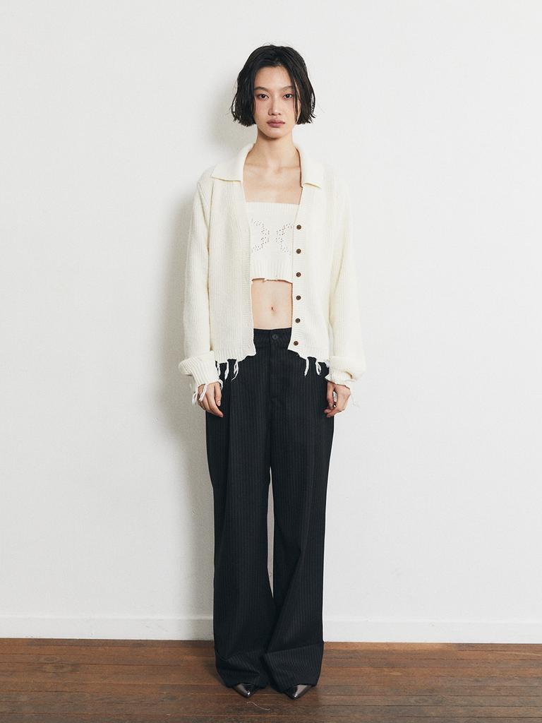HALF DEVIL US Knit Punching Logo Two-Way Tube Top_Ivory