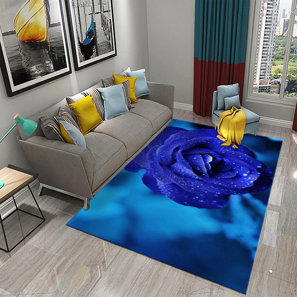 Blue Rose Rugs for Living Room Women Romantic Flower Carpet Soft Floor Mat Floral Rugs for Adults Bedroom Decorative Area Mats