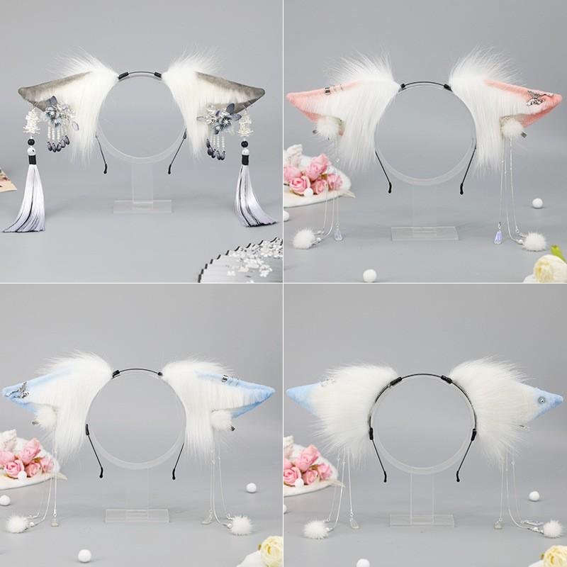 Handmade Faux Fur Fox Ears Headband With Tassels Cosplay Hanfu Costume Anime Convention Accessory