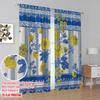 2pcs,2D Plane Printing Curtains Roller Blinds Blue Yellow Floral Stripes Polyester Easy Install (without Rod) Home Decor for