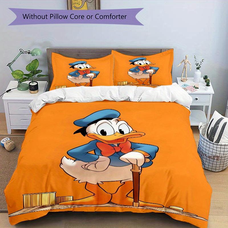 3-teiliges bedrucktes Steppdecken-Set mit Donald Duck Design in Orange, weiche und bequeme Steppdeckenhülle für Schlafzimmer, Gästezimmer W080