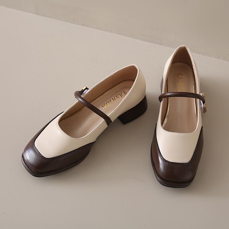 

Mary Jane shoes women s shoes 2025 spring and autumn new niche with skirt square head light mouth thick heel temperament single shoes women 40 коричневий