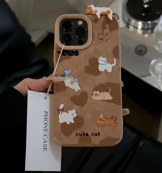 

Корейский кожаный трехмерный лежащий кот для IPhone17promax для Apple 15 чехол для мобильного телефона 14 новый стиль 13 женщины For Apple 17 Pro Max