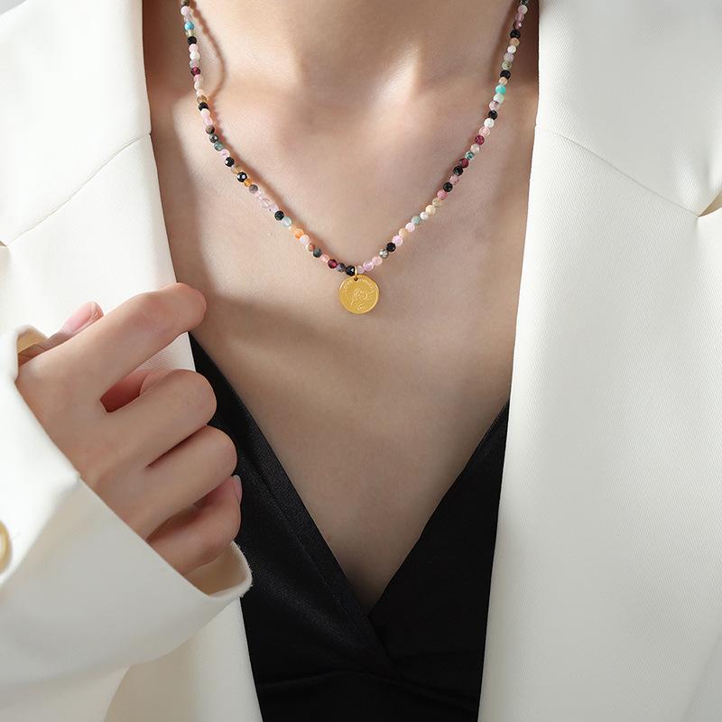 

Французский свет роскошь персонализированный синий дух серый натуральный камень ручной работы бисерный дизайн звездное небо глазурь дизайн Sense кулон ожерелье женский