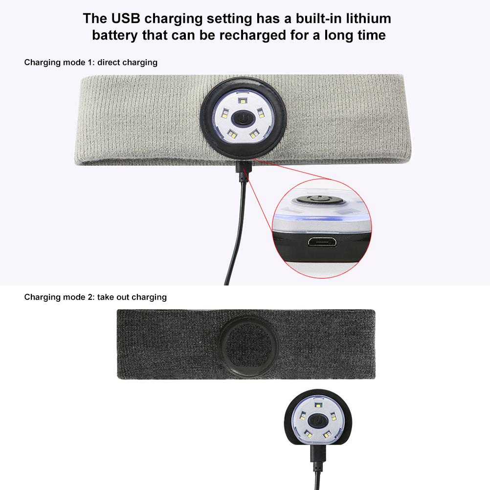 Sports Fitness Headband with Rechargeable LED Headlamp Light Sweat Band for Men Women Outdoor