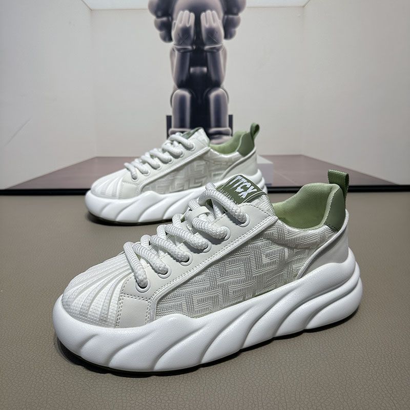 Fashion Trendy Thick Bottom Leather Sneakers Spring Autumn Men Versatile Wear-resistant Running Shoe Outdoor Non Slip Hiking Sport Shoes