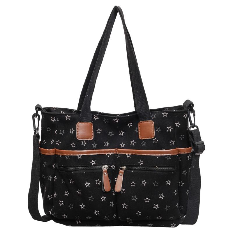 Womens Star Print Canvas Tote Bag Large Capacity Casual Shoulder Handbag Purse