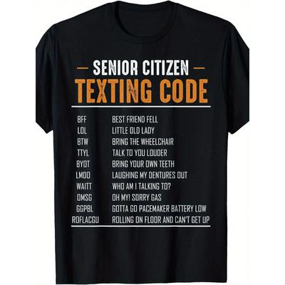 Funny Senior Citizen Texting Code T-Shirt for Grandparents - 100% Cotton Loose Fit Short Sleeve Shirt with Smartphone Slang Guide (BFFLMDOOMG) - Gift