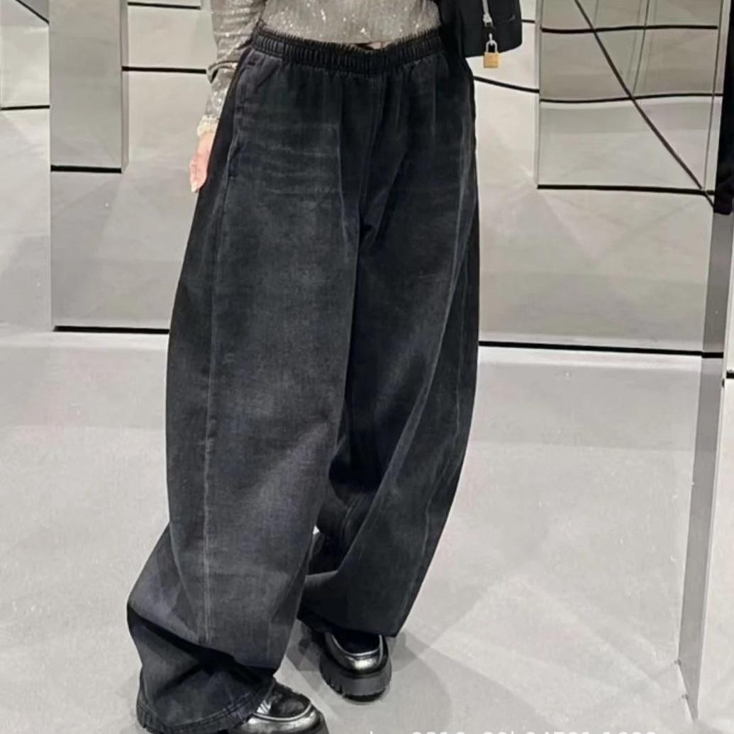 

Nanyou Women s Retro Distressed Brushed Drawstring Loose Jeans - 25 Autumn/Winter Collection Medium синий