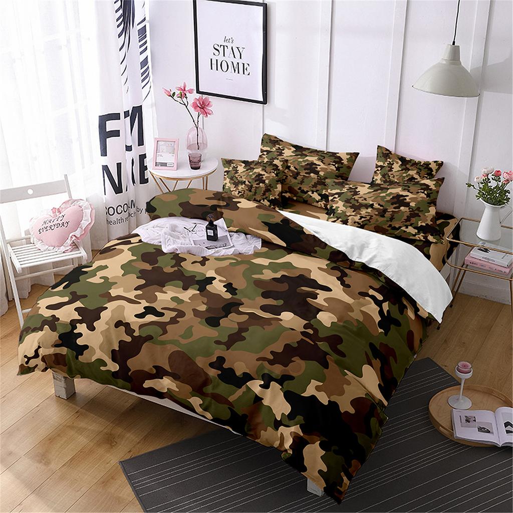 3D Three-Piece Camouflage Striped Quilt Cover Sheet Kit