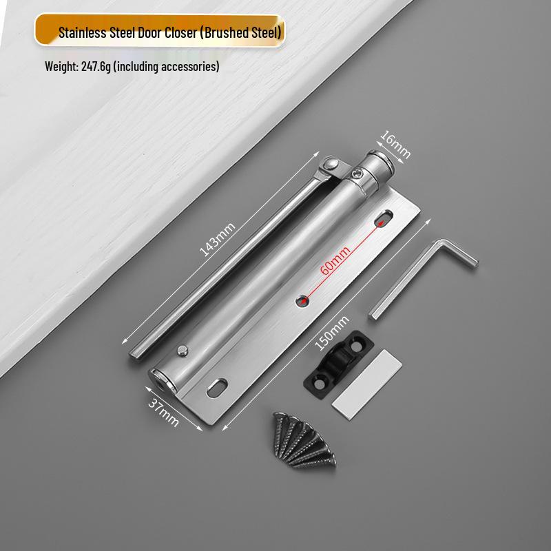 

Invisible Stainless Steel Automatic Door Closer with Spring Buffer - Silent, Light-Duty for Home Use