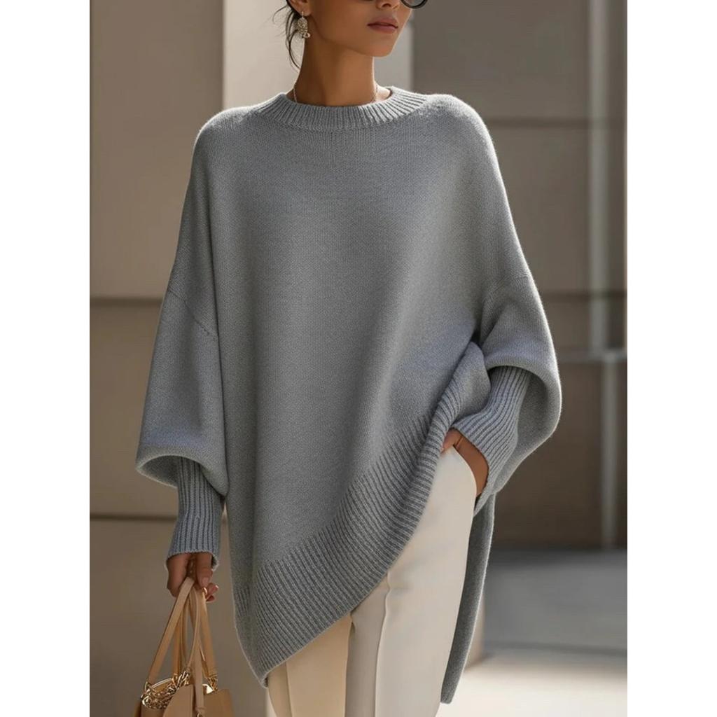 Women's Crew Neck Long Sleeve Knit Top Loose Fit Casual Solid Thick Faux Cashmere Oversized Pullover