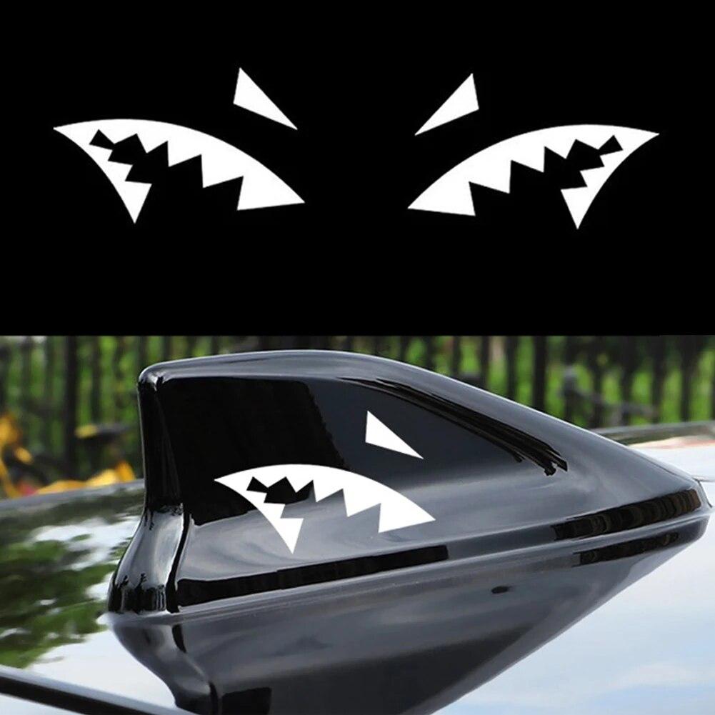 2Pcs Creative Car Sticker Reflective Shark Fin Antenna Shark Mouth Vinyl Decal Car Accessories Decoration Stickers Universal