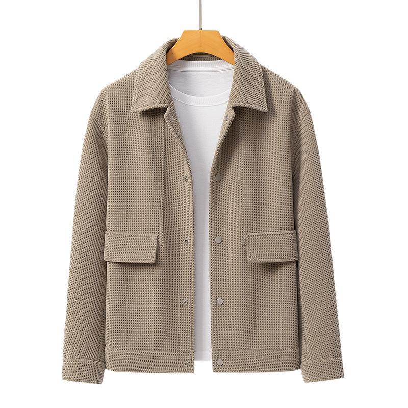 Waffel Freizeitjacke Herren Frühling und Herbst Premium Locker Kurz Revers Herren Oberteil