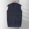 Men's V-neck Sweater Vest Autumn and Winter Sleeveless Vest Sweater for The Elderly with A Shawl Diamond Bottoming Sweater
