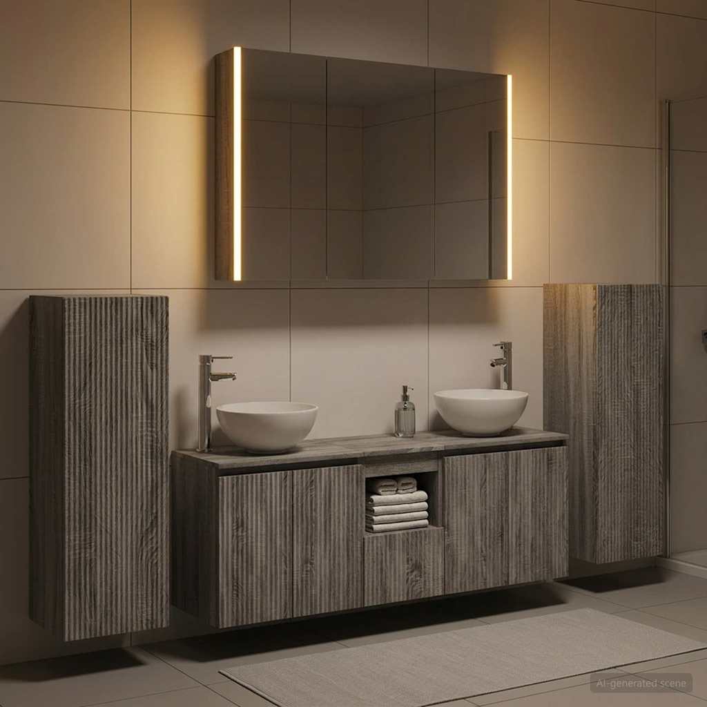 Bathroom Furniture Set 6 pcs Grey Sonoma Engineered Wood and Glass