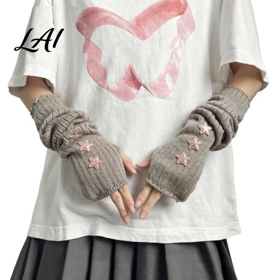 Dunkle Gothic Mode Handschuhe Sternenstrick Armstulpen Fingerlos für Damen Mädchen Lolita Alltag Ärmel Stil Gestreift Häkeln Cosplay Kostüm