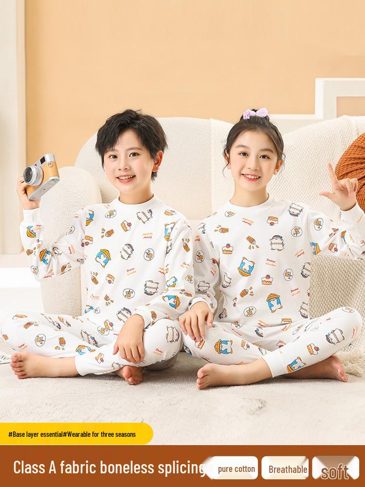 Zhongling Kinder Reine Baumwolle Herbst Unterwäsche Set - Unisex Pyjamas für Jungen und Mädchen