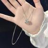 925 Sterling Silver Diamond Pattern Double Ring Necklace , Classic French Style Lightweight Trendy Chain