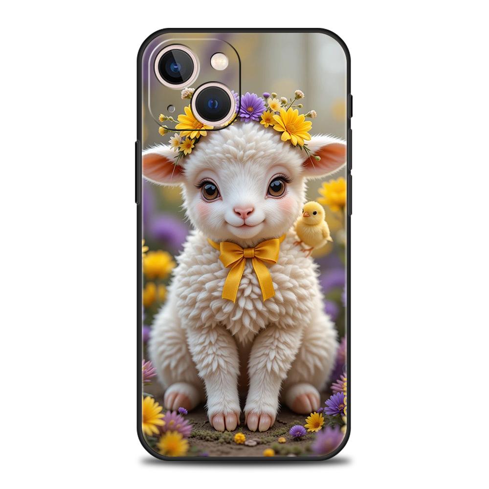 Phone Case Cover for iPhone 17 16 15 14 13 12 Pro Max 11 Pro Max 17AIR Plus Shockproof Soft TPU Bag Cute Little Lamb Angel Sheep