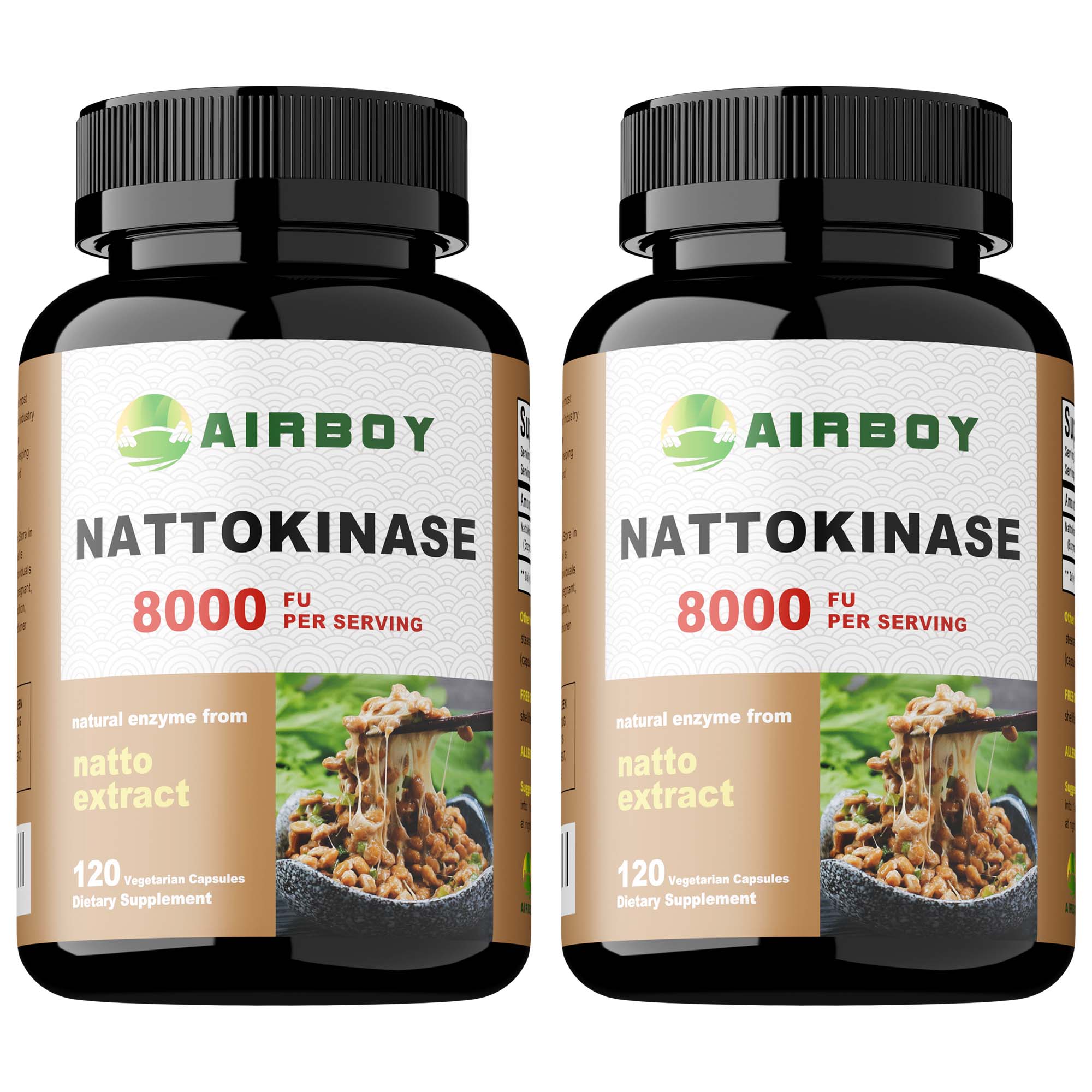 Nattokináz kapszula, 8000 FU kapszulánként, teljesen természetes, 120 kapszula, férfiak és nők számára egyaránt alkalmas. 120*2 black