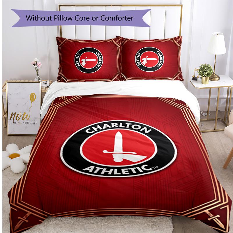 Charlton Athletic FC Set Biancheria da Letto Stampato 3 Pezzi Copripiumino Traspirante con Federe Biancheria da Letto Decorativa per Camera da Letto Casa