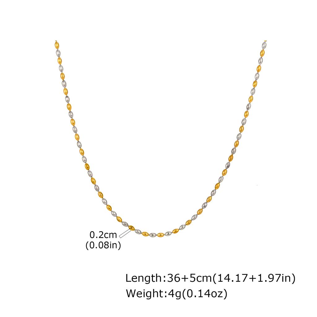 18K Gold Plated Two Tone Oval Beaded Chain Necklace for Women, Stainless Steel Clavicle Choker Necklace, Fashion Jewelry Gift