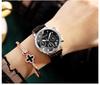 Sanda Women's Trendy Korean Style Casual Watch with Small Seconds, Inlaid Diamonds, and Waterproof Leather Strap