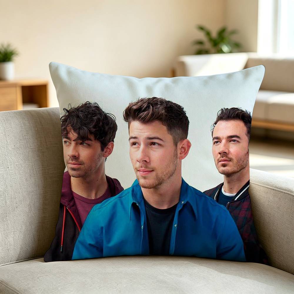 P-Pop Rock Trio Band J-Jonas Brothers Square Double-Sided printed Pillow Case Bedroom Bedside Pillow Sofa Cushion Cover